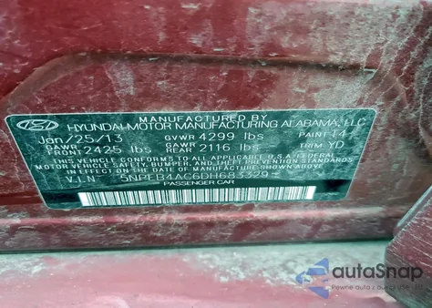 2013 Hyundai Sonata Gls z USA, uszkodzony, nr VIN 5NPEB4AC6DH683329